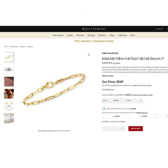 14K Solid Yellow Gold Paperclip Link Bracelet Ross-Simons Italy 8 in Paper Clip - Picture 9 of 10